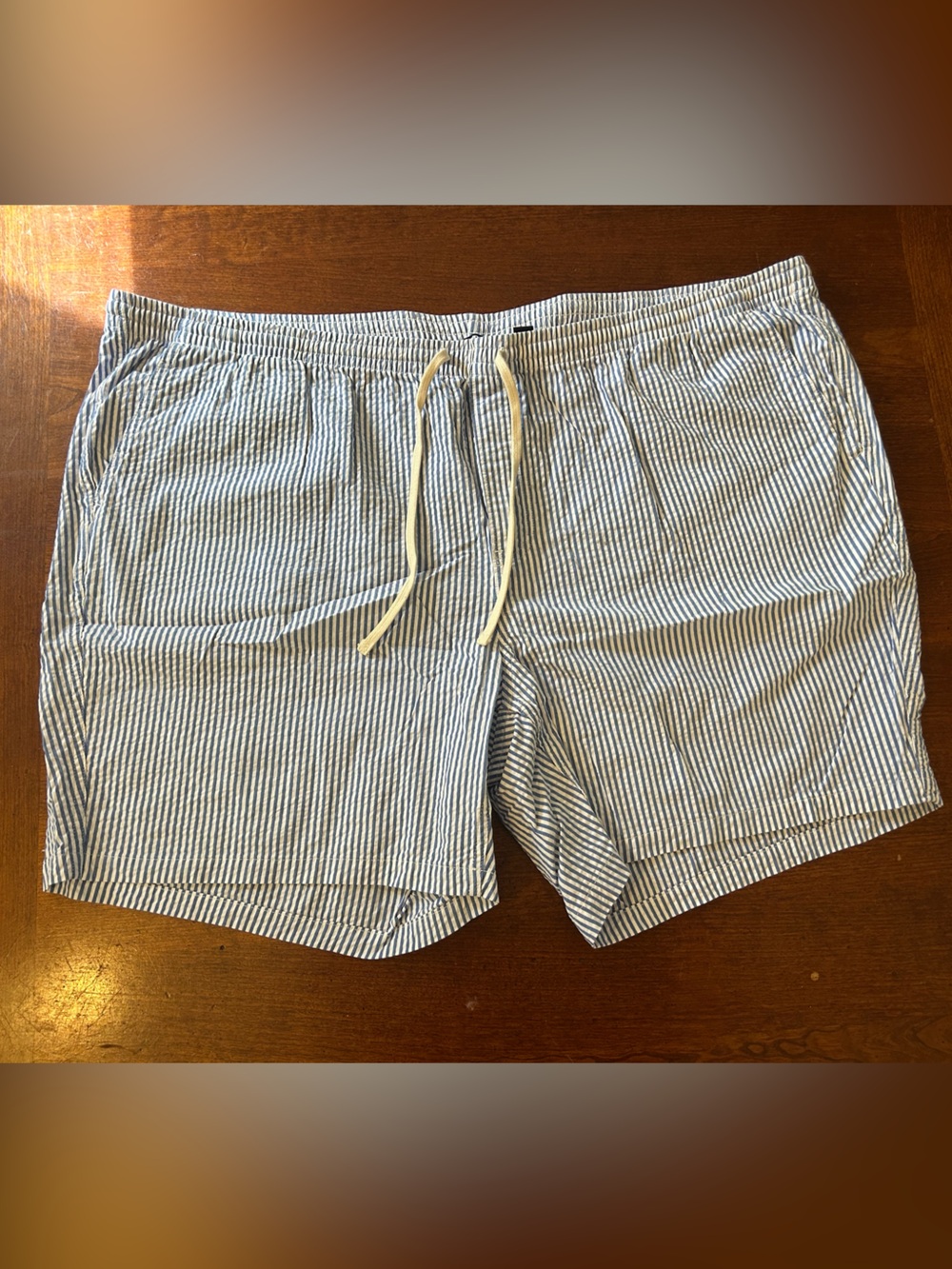 Lands' End Men's Navy and White Striped Drawstring Athletic Shorts